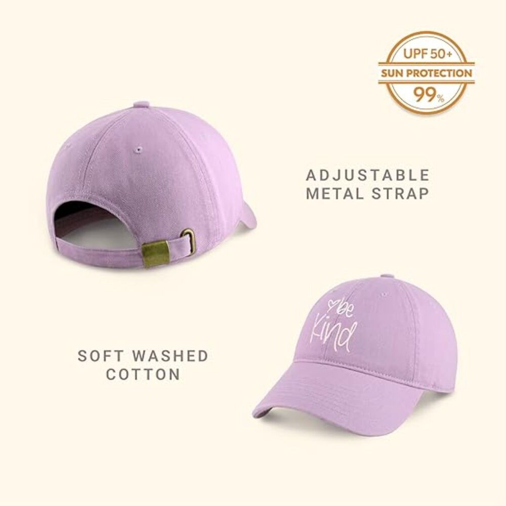 Unisex Lilac 100% Cotton Be Kind Embroidered Adjustable Classic Baseball Caps - Picture 2 of 3
